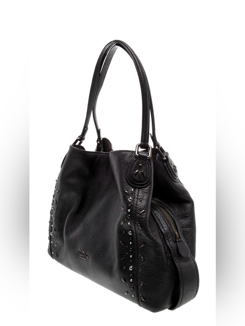 NEW Coach Black Pebbled Leather Studded Shoulder Bag - Picture 2 of 10